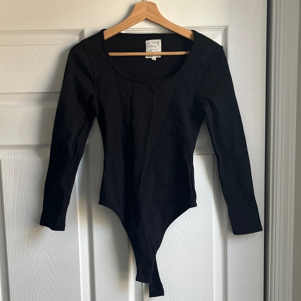 ForDays Black Long Sleeve Scoop Neck Bodysuit